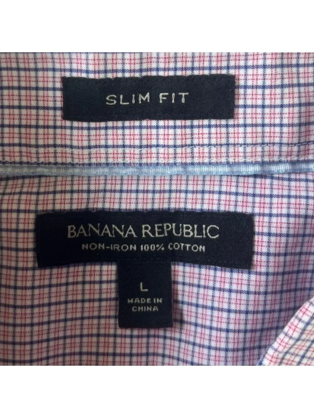 Banana Republic Button Front Shirt Slim Fit Non-Iron Large Pink Blue